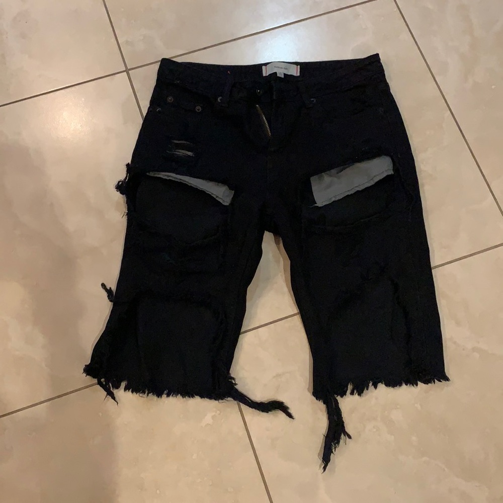Ripped black jean shorts - knee length